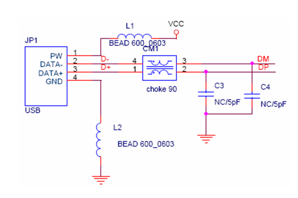 USB 端口的滤波处理-使用共模电感